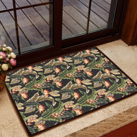 Hawaii Tropical Floral Vintage Strelitzia Flower Banana Leaves Hawaii Door Mat Door Mat Black - Polynesian Pride