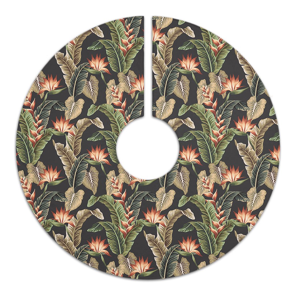 Hawaii Tropical Floral Vintage Strelitzia Flower Banana Leaves Tree Skirt - Polynesian Pride