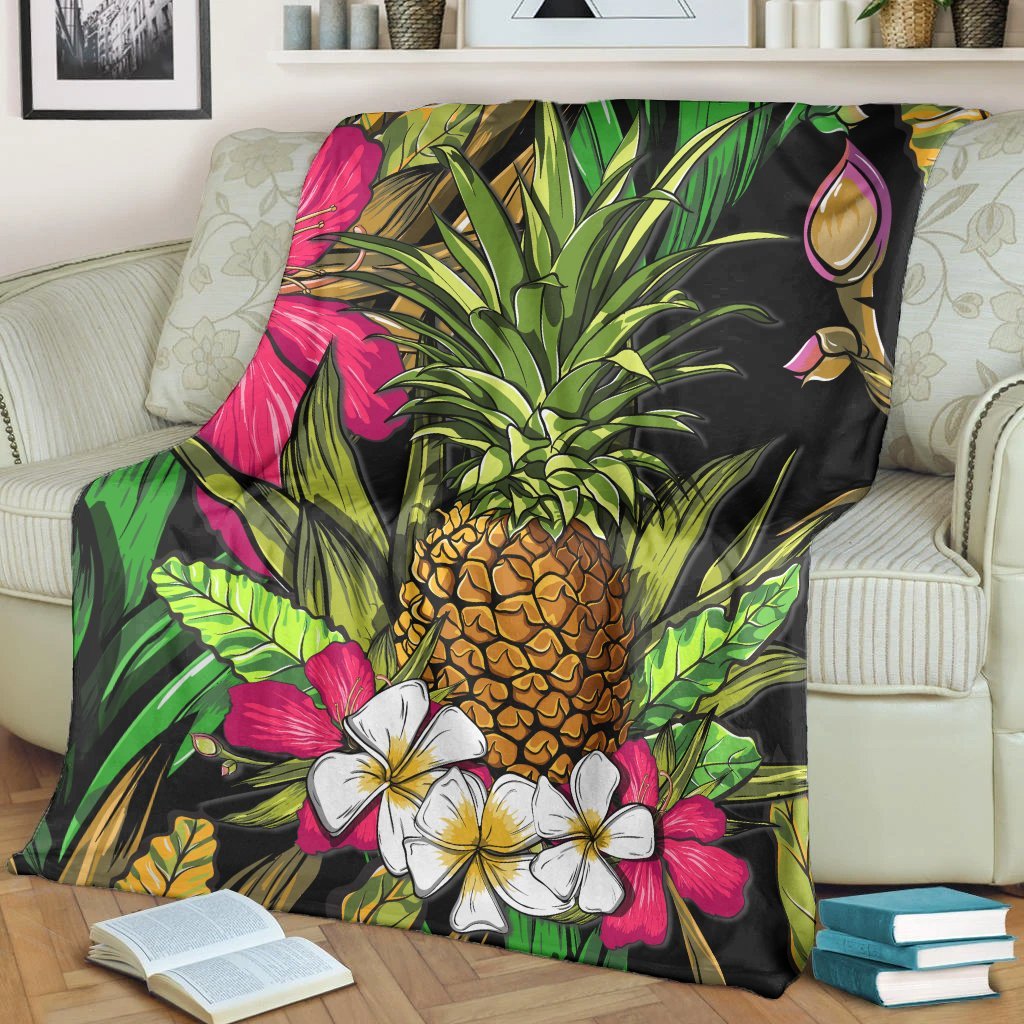 Hawaii Tropical Flowers Pineapple Premium Blankets - AH - Polynesian Pride