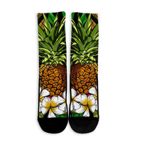 Hawaii Tropical Flowers Pineapple Crew Socks - AH - Polynesian Pride
