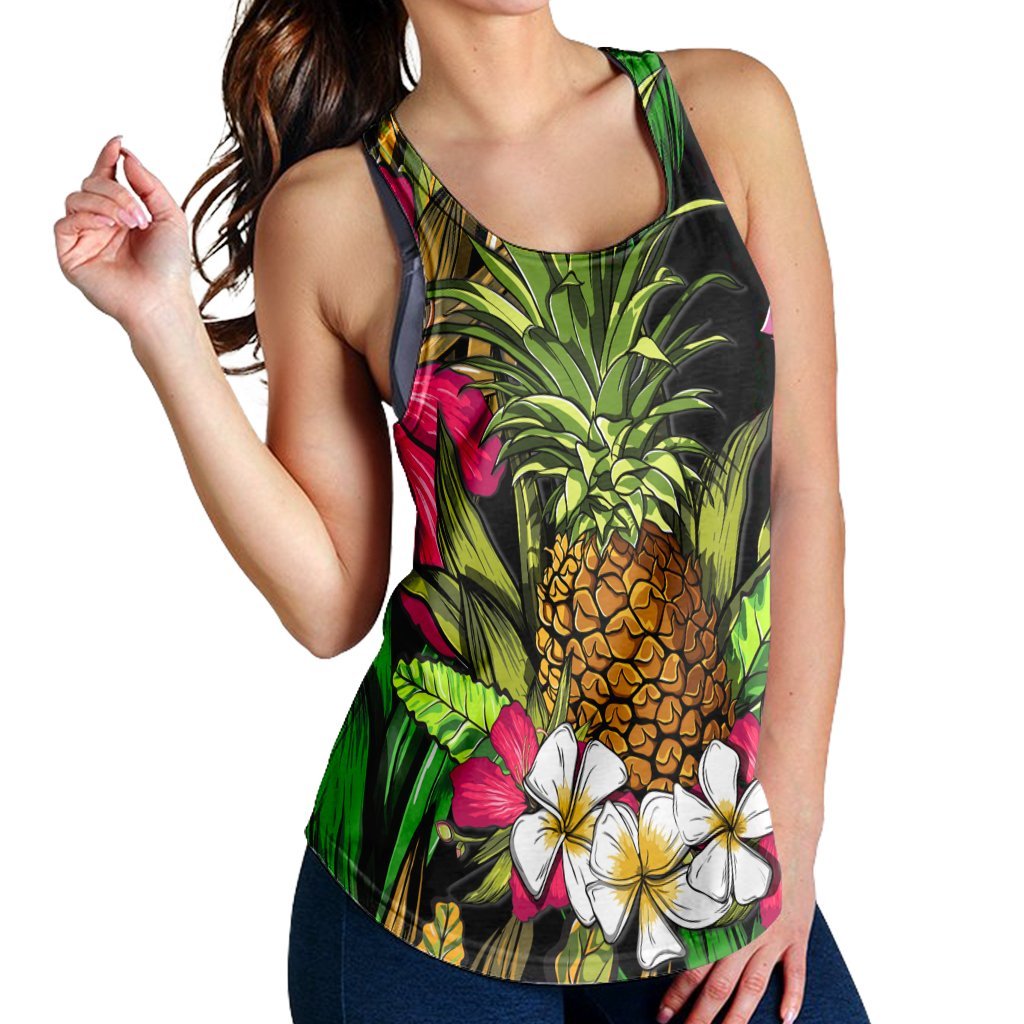 Hawaii Tropical Flowers Pineapple Racerback Tank - AH - Polynesian Pride
