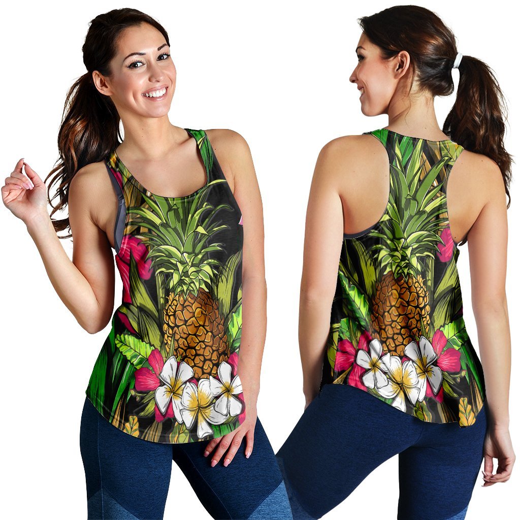 Hawaii Tropical Flowers Pineapple Racerback Tank - AH Black - Polynesian Pride