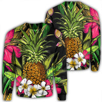Hawaii Tropical Flowers Pineapple Sweatshirt - AH Unisex Black - Polynesian Pride