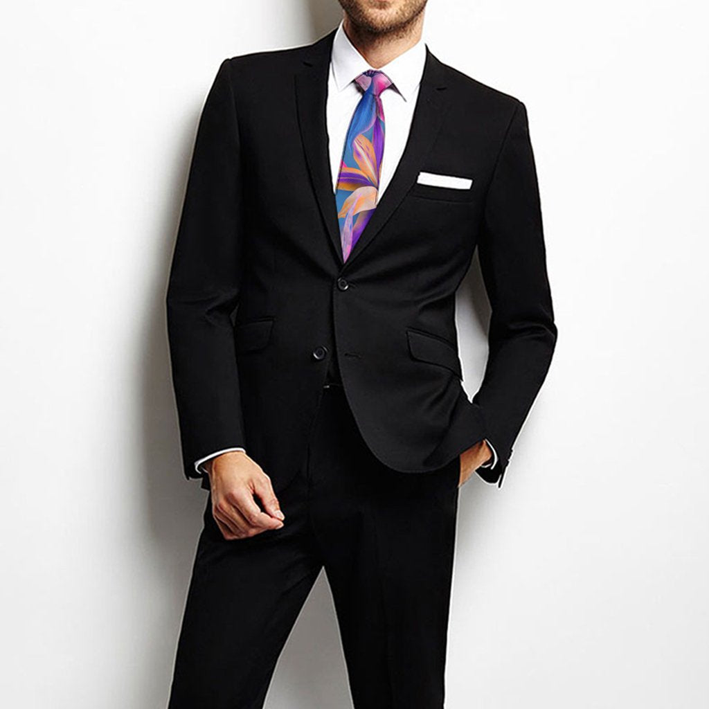 Hawaii Tropical Flowers Pink Necktie One Size Black Necktie - Polynesian Pride