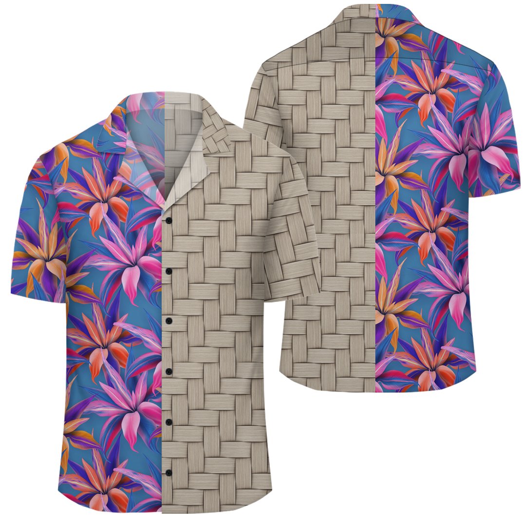 Hawaii Tropical Flowers Pink Lauhala Moiety Hawaiian Shirt Unisex Art - Polynesian Pride