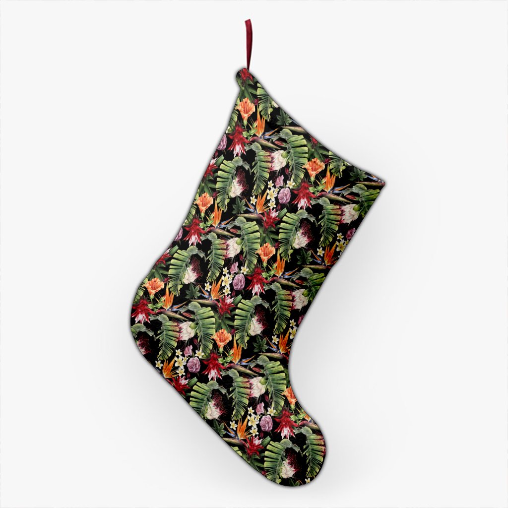 Hawaii Tropical Flowers Watercolor. Christmas Stocking 26 X 42 cm Black Christmas Stocking - Polynesian Pride
