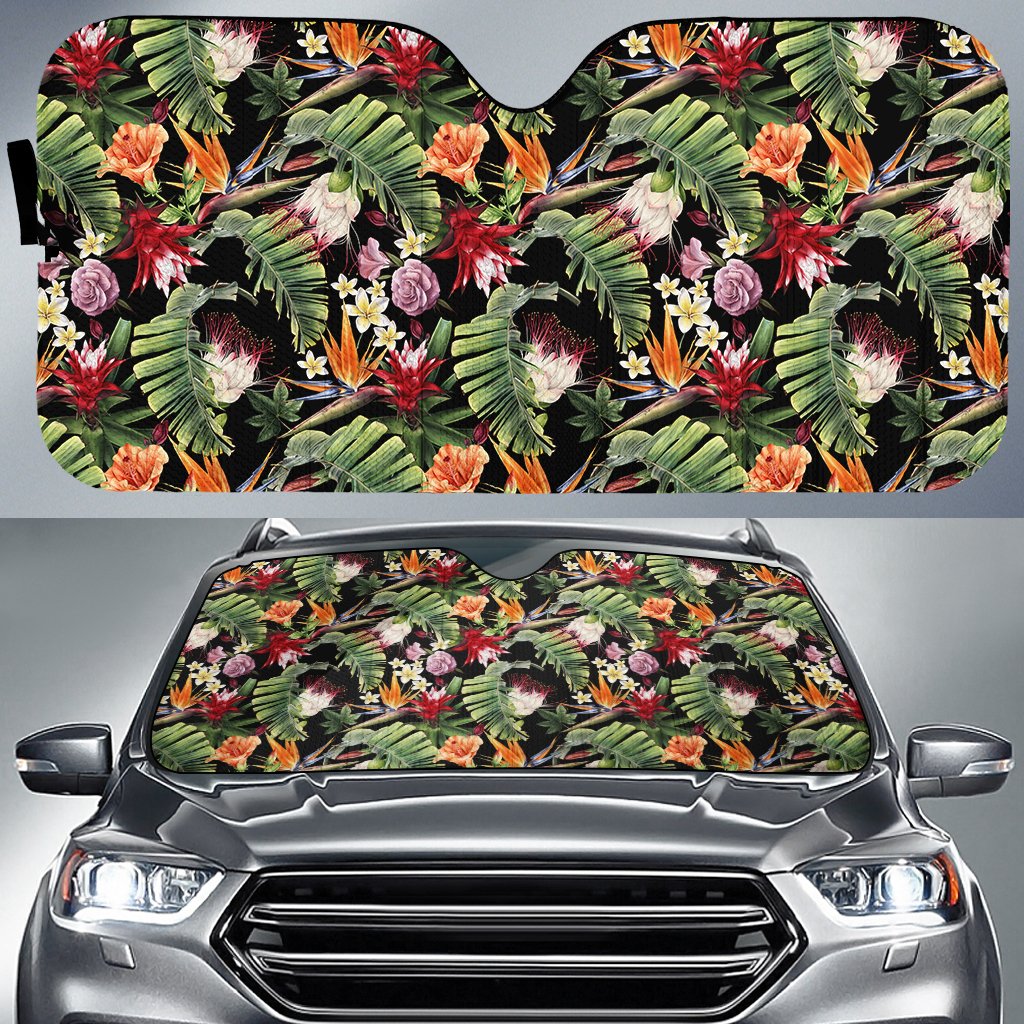 Hawaii Tropical Flowers Watercolor. Hawaii Car Sun Shade Auto Sun Shade Universal Fit White - Polynesian Pride