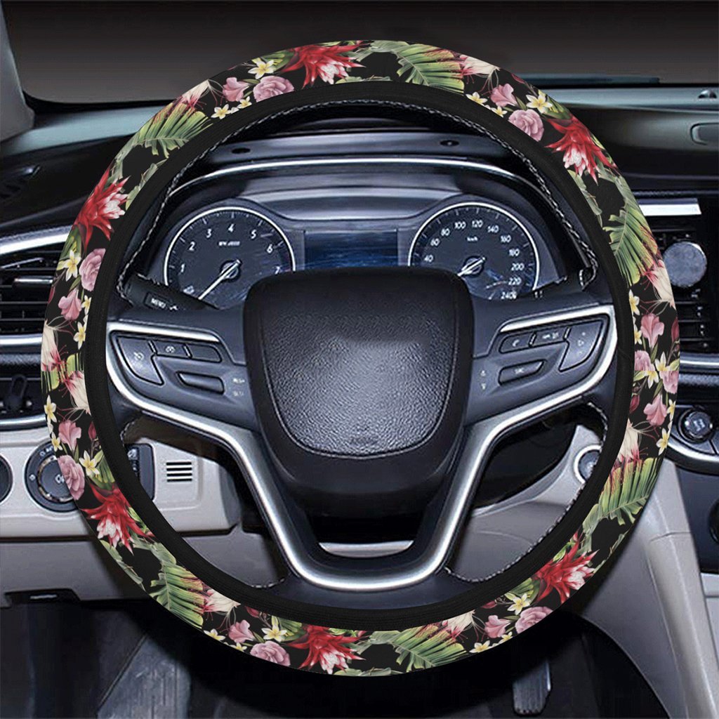 Hawaii Tropical Flowers Watercolor. Hawaii Universal Steering Wheel Cover with Elastic Edge - Polynesian Pride