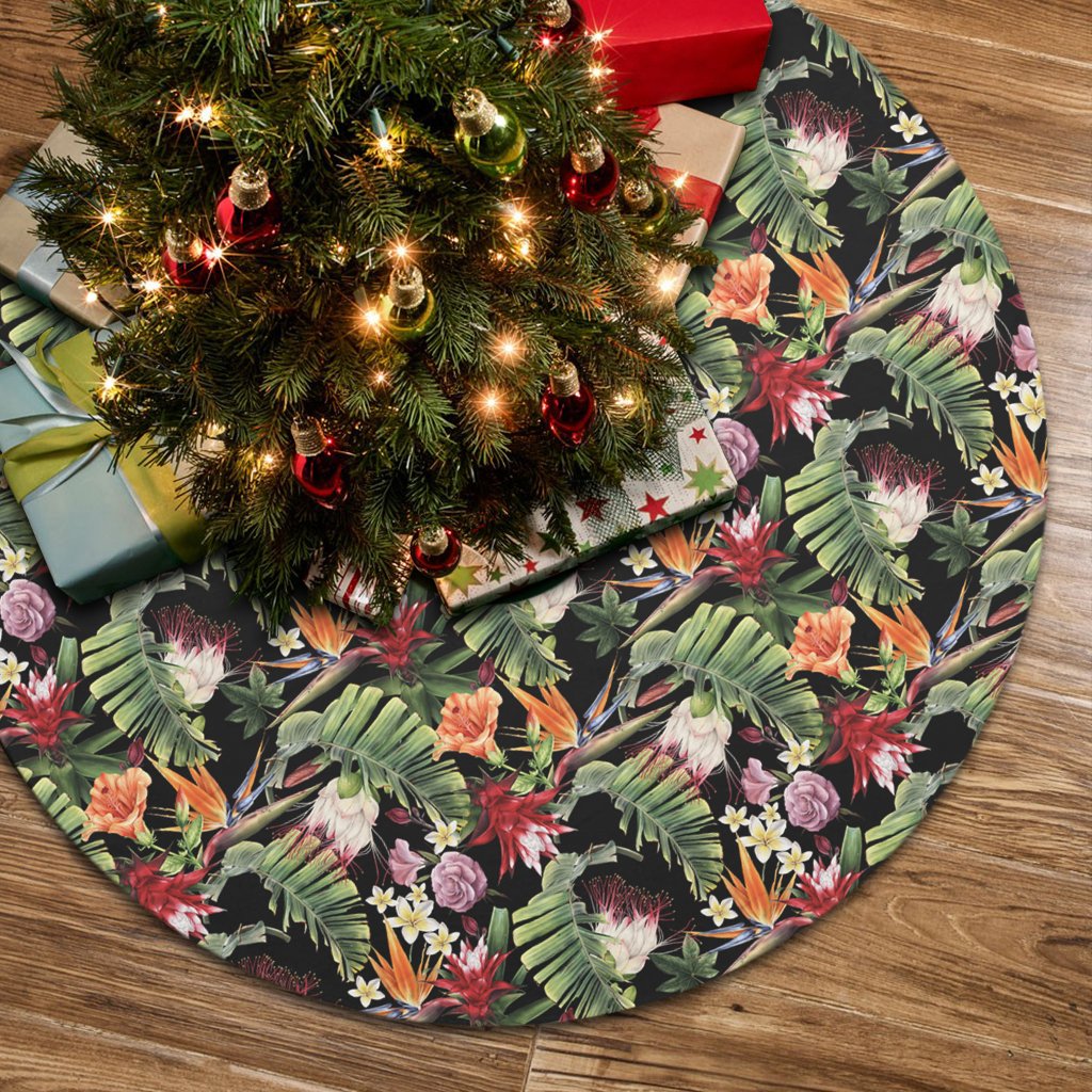 Hawaii Tropical Flowers Watercolor. Tree Skirt - Polynesian Pride