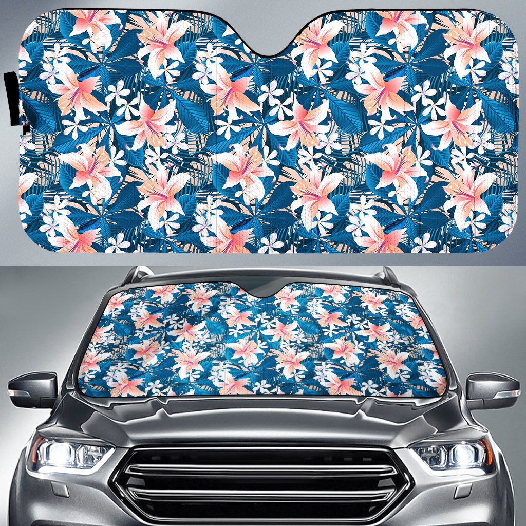 Hawaii Tropical Hibiscus Blue Hawaii Car Sun Shade Auto Sun Shade Universal Fit Blue - Polynesian Pride