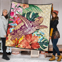 Hawaii Tropical Hibiscus Turtle Beige Premium Quilts - AH - Polynesian Pride