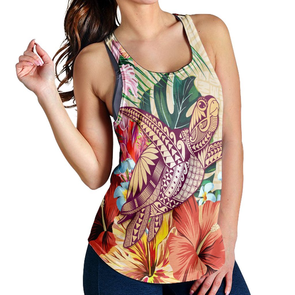 Hawaii Tropical Hibiscus Turtle Beige Racerback Tank - AH - Polynesian Pride