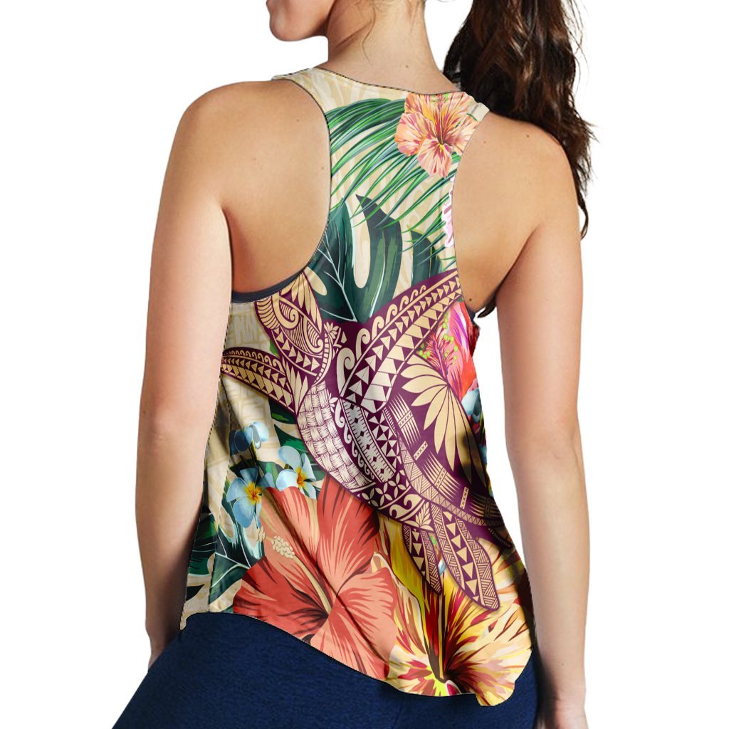 Hawaii Tropical Hibiscus Turtle Beige Racerback Tank - AH - Polynesian Pride