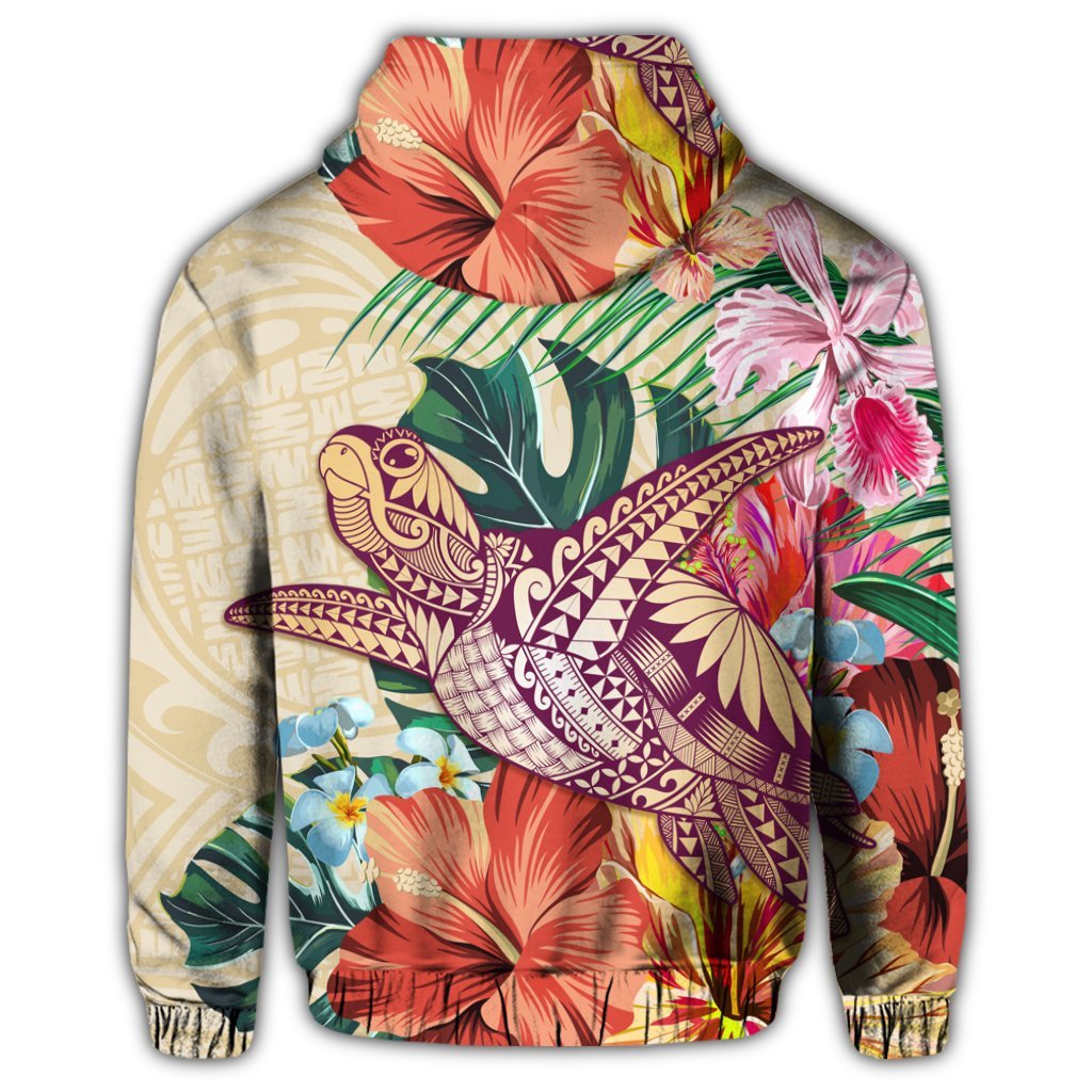Hawaiian Tropical Hibiscus Turtle Beige Hoodie - Polynesian Pride