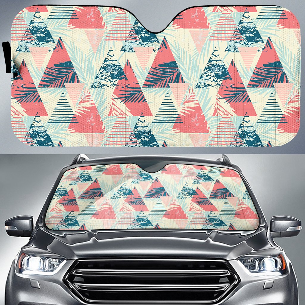 Hawaii Tropical Leaf Triangle Pattern Hawaii Car Sun Shade Auto Sun Shade Universal Fit White - Polynesian Pride