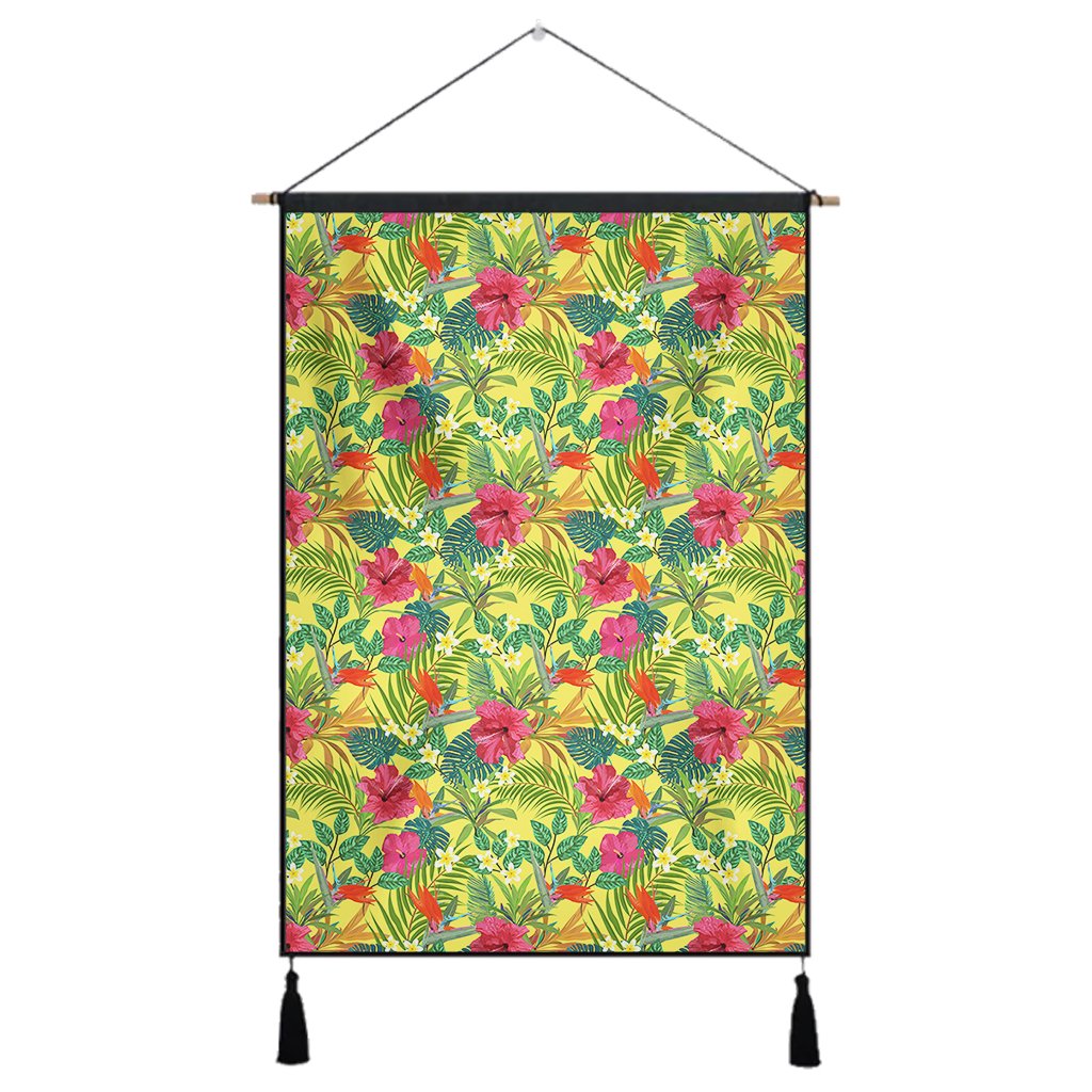 Hawaii Tropical Leaves And Flowers Hanging Poster - AH- Hanging Poster 43 x 65 cm Cotton And Linen - Polynesian Pride