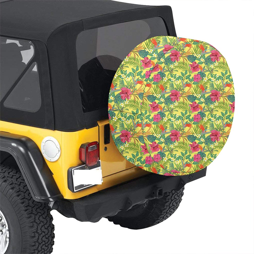 Hawaii Tropical Leaves And Flowers Hawaii Spare Tire Cover - Polynesian Pride