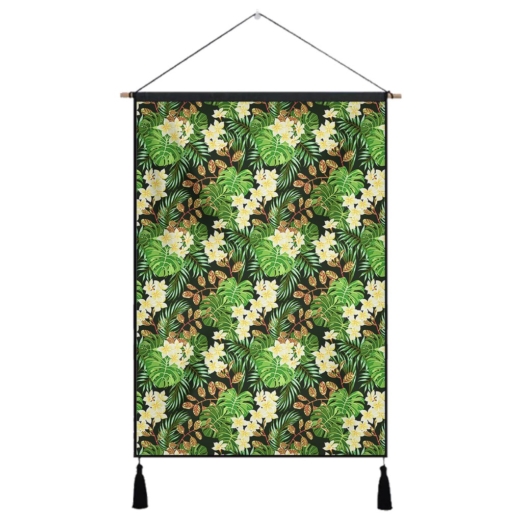 Hawaii Tropical Leaves And Plumeria Hanging Poster - AH- Hanging Poster 43 x 65 cm Cotton And Linen - Polynesian Pride