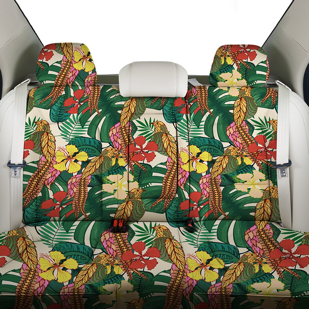 Hawaii Tropical Leaves Flowers And Birds Floral jungle Back Seat Cover - Polynesian Pride