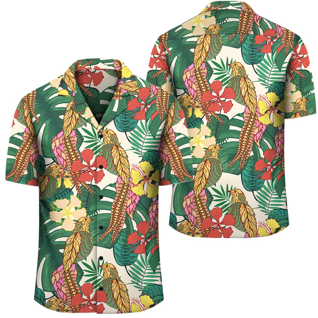 Hawaii Tropical Leaves Flowers And Birds Floral jungle Hawaiian Shirt Unisex Black - Polynesian Pride