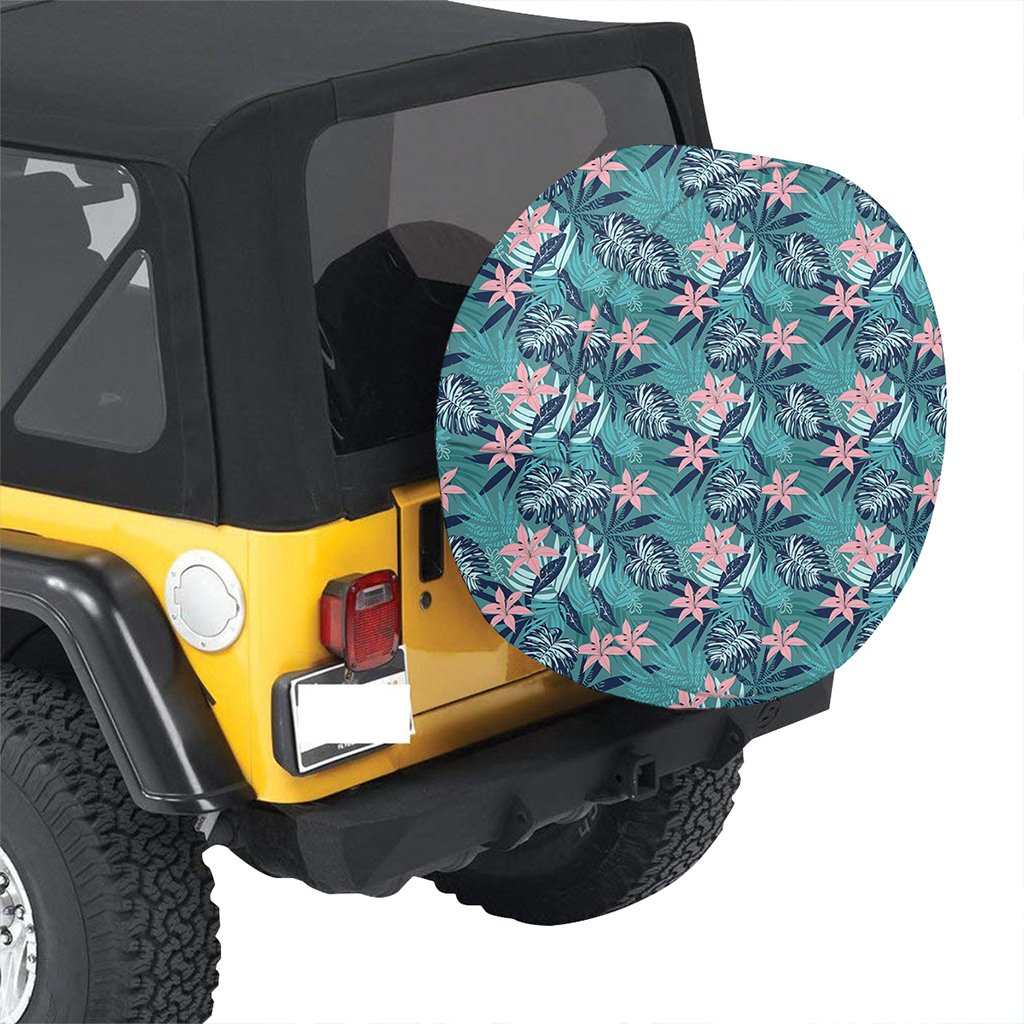 Hawaii Tropical Monstera Leaf Blue Hawaii Spare Tire Cover - Polynesian Pride