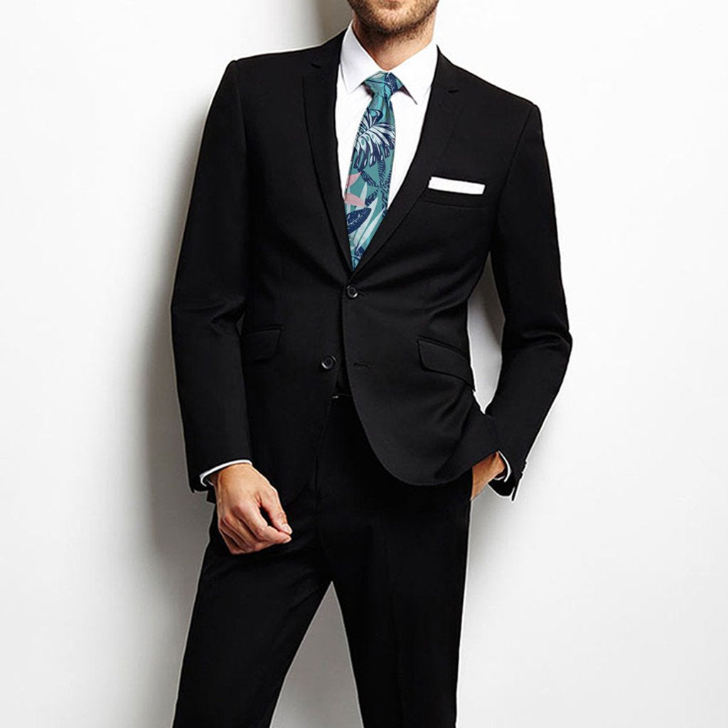 Hawaii Tropical Monstera Leaf Blue Necktie One Size Black Necktie - Polynesian Pride