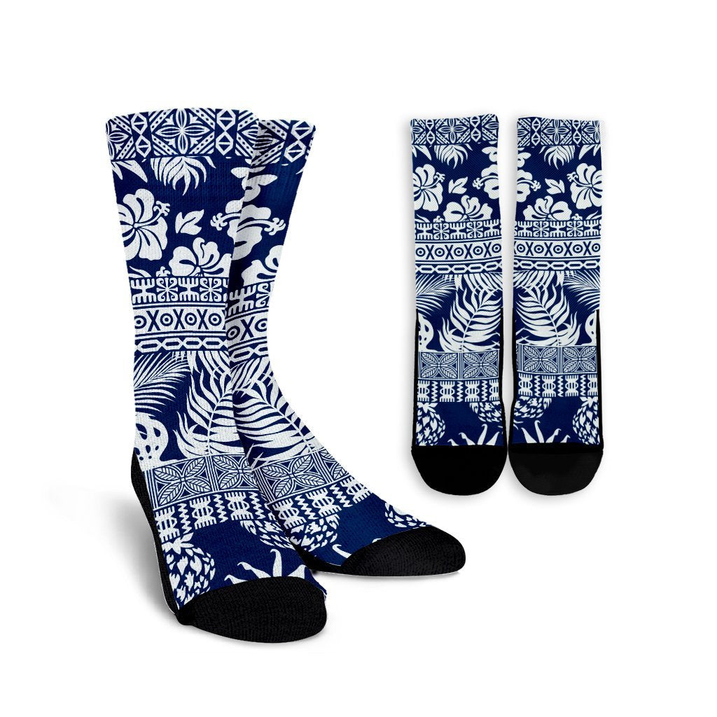 Hawaii Tropical Pattern Crew Socks - AH Crew Socks White - Polynesian Pride