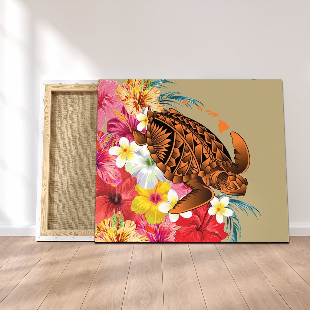 Hawaii Tropical Turtle Hibiscus And Plumeria Canvas - AH Canvas Poly-cotton - Polynesian Pride