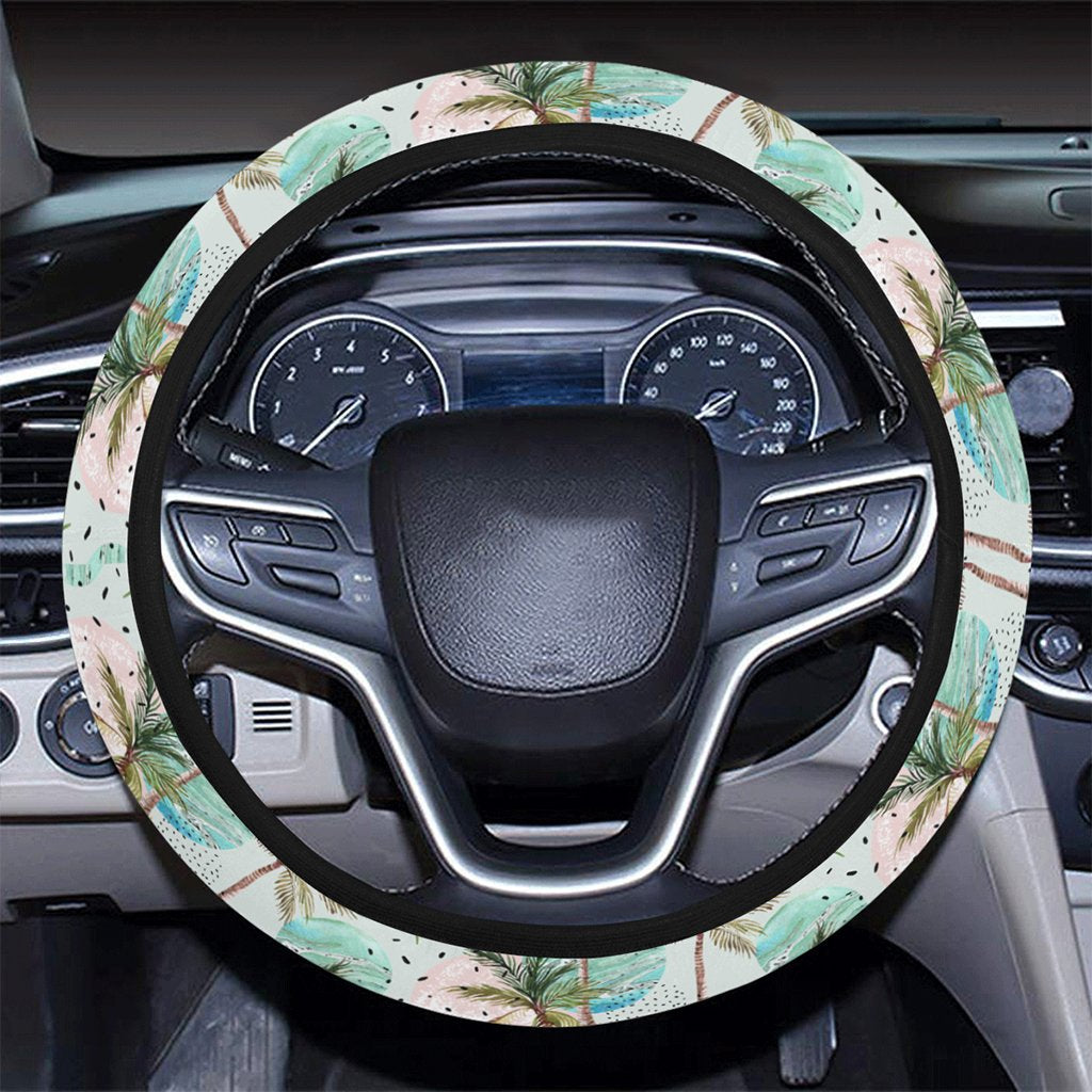 Hawaii Tropical Watercolor Palm Tree Leaf Hawaii Universal Steering Wheel Cover with Elastic Edge - Polynesian Pride