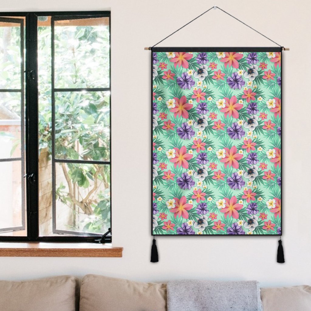 Hawaii Tropical flower, blossom cluster seamless pattern Tropical Flowers Palm Leaves Plant And Leaf Hanging Poster - AH- Hanging Poster 50 x 75 cm Cotton And Linen - Polynesian Pride