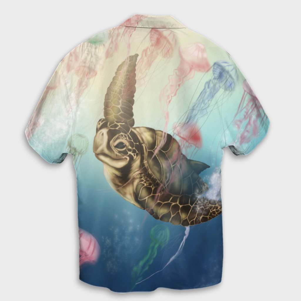Hawaii Turtle And Jellyfish In Deep Sea Moana Hawaiian Shirt - AH - Polynesian Pride