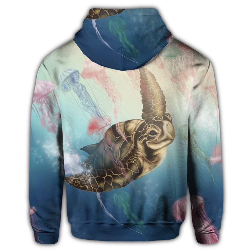 Hawaii Turtle and Jellyfish In Deep Sea Moana Zip Hoodie - Polynesian Pride