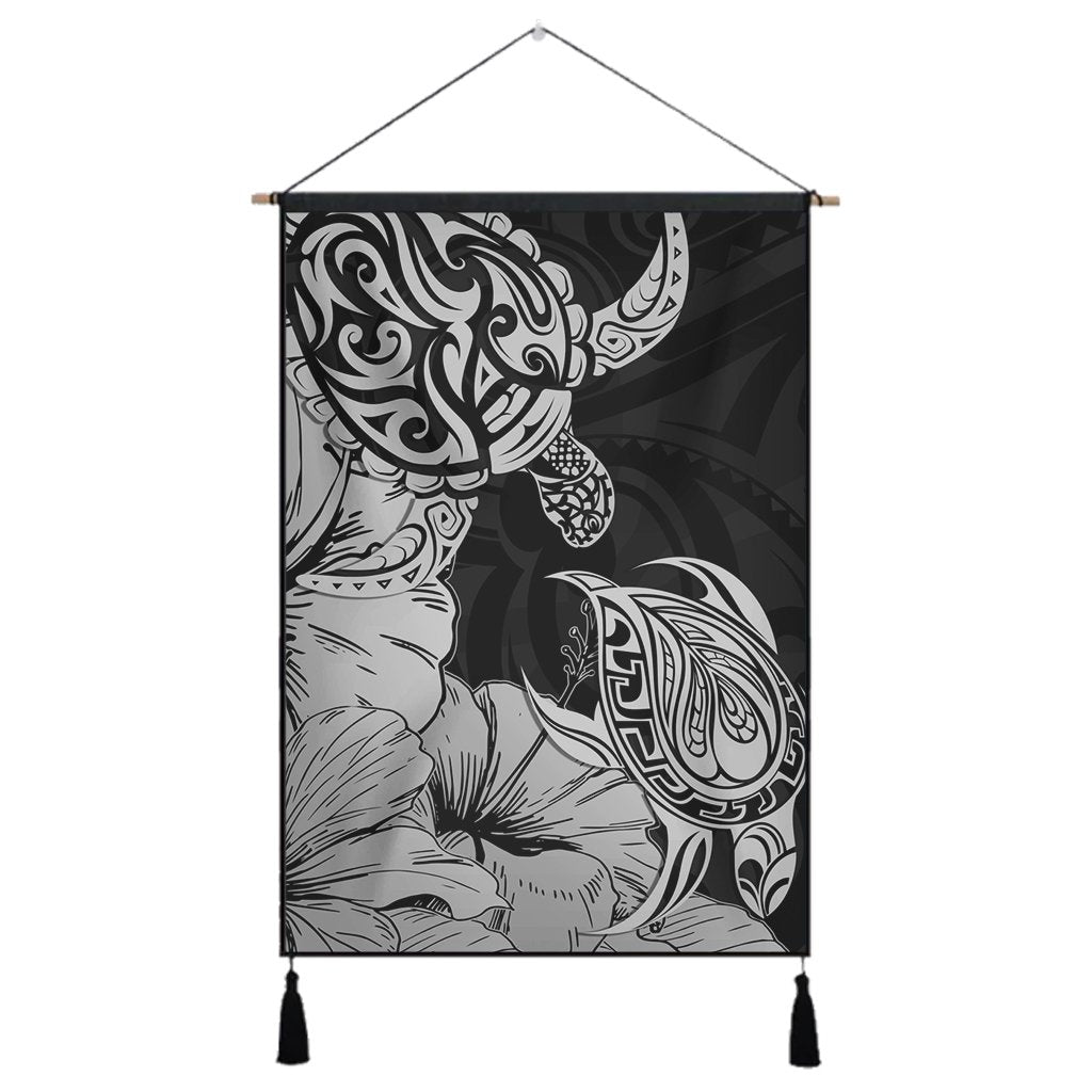Hawaii Turtle Hanging Poster Polynesian Hibiscus Art Gray - AH Hanging Poster Cotton And Linen - Polynesian Pride