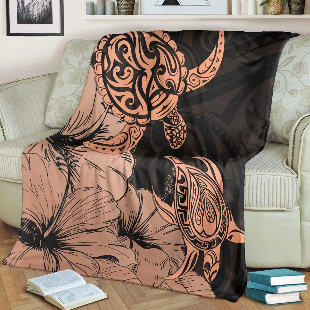 Hawaii Turtle Premium Blankets Polynesian Hibiscus Art Organe - AH - Polynesian Pride