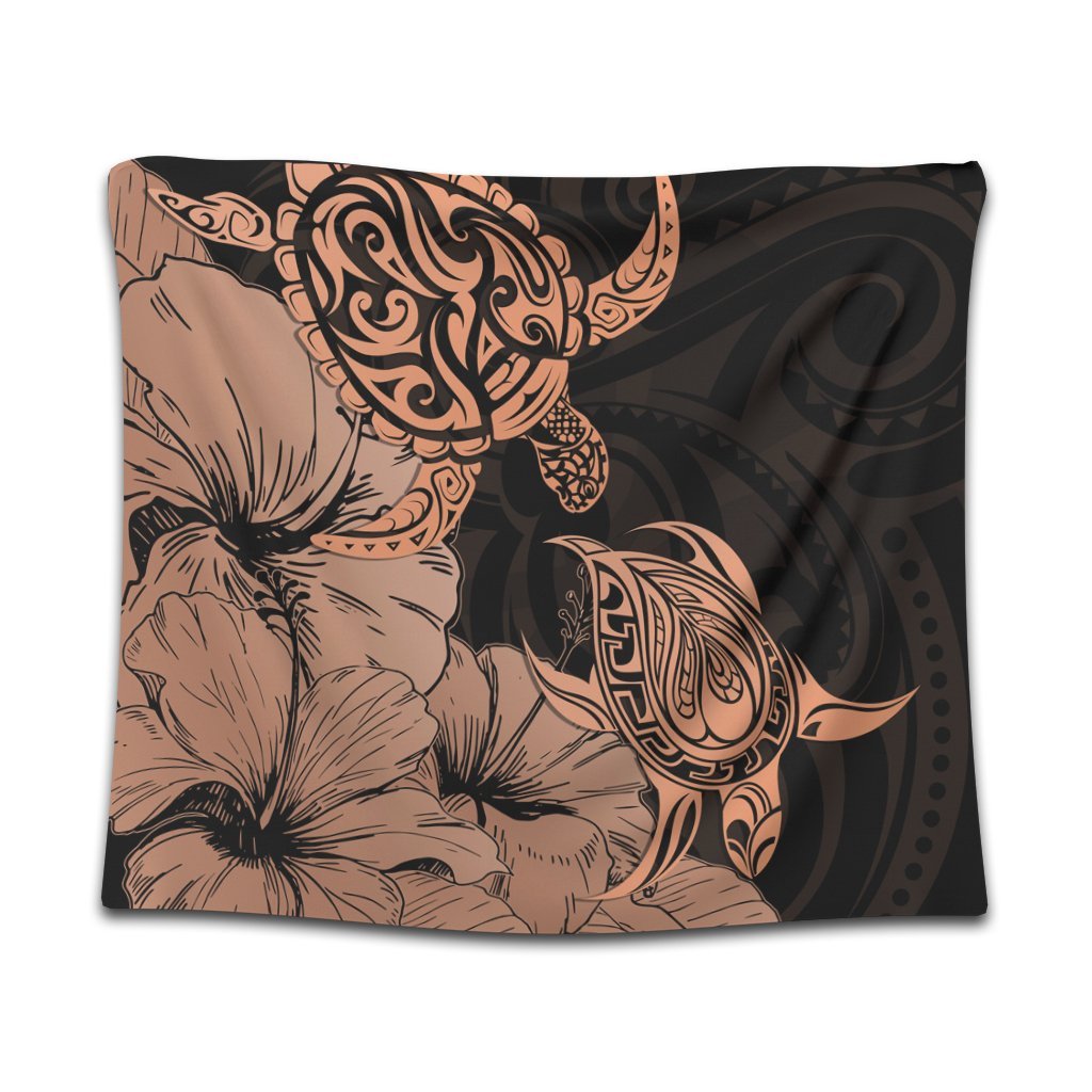 Hawaii Turtle Tapestry Polynesian Hibiscus Art Organe - AH Wall Tapestry Black - Polynesian Pride