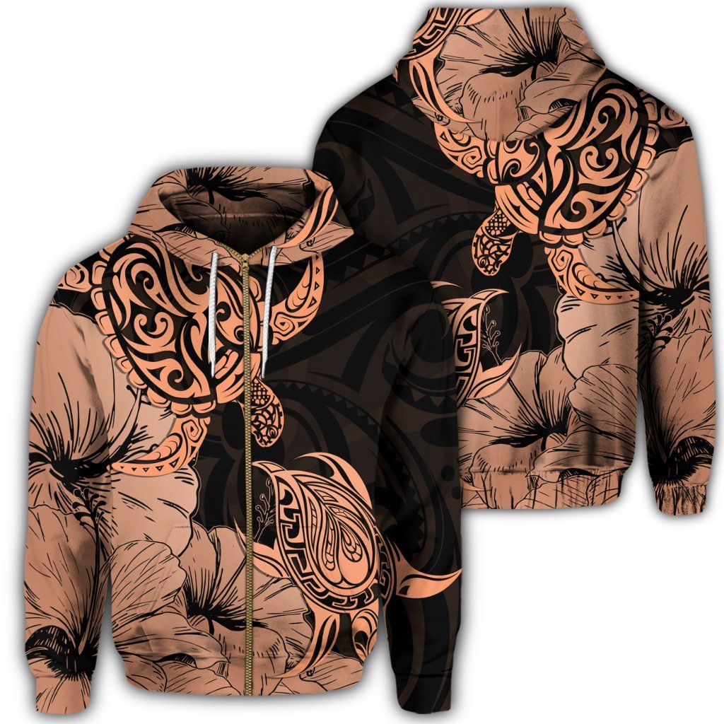 Hawaii Turtle Zip Hoodie Polynesian Hibiscus Art Organe Unisex Art - Polynesian Pride