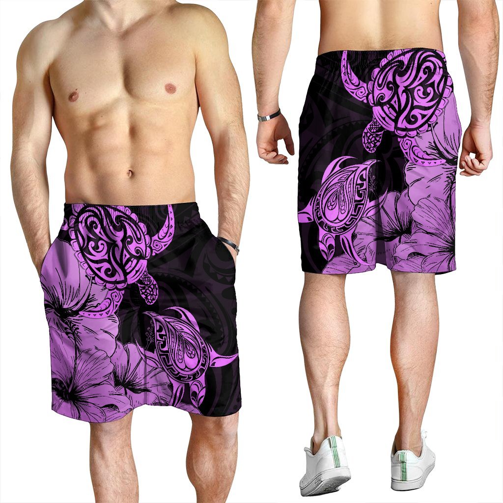 Hawaii Turtle Men's Shorts Polynesian Hibiscus Art Pink - AH - Polynesian Pride
