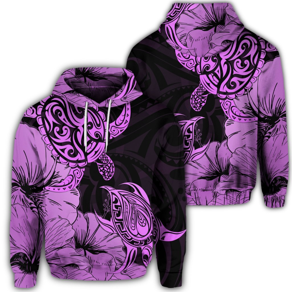 Hawaiian Turtle Hoodie Polynesian Hibiscus Art Pink Unisex Art - Polynesian Pride