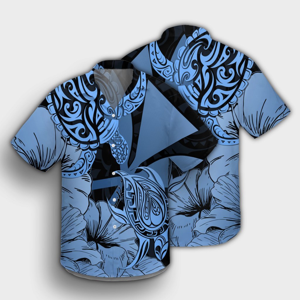 Hawaii Turtle Hawaiian Shirt Polynesian Hibiscus Art Ver 2.0 Blue - AH - Polynesian Pride