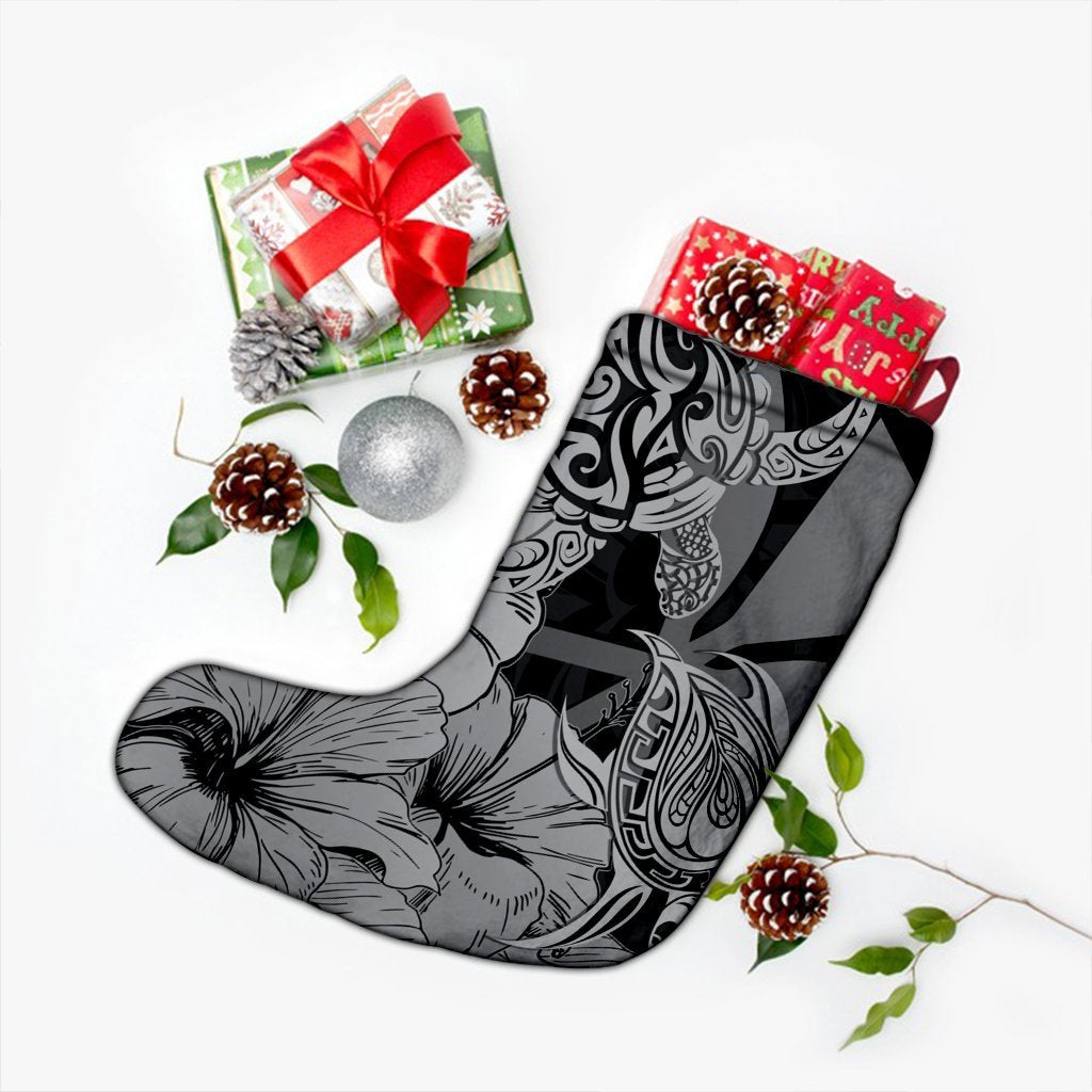 Hawaii Turtle Christmas Stocking Polynesian Hibiscus Art Ver 2.0 Gray - AH - Polynesian Pride