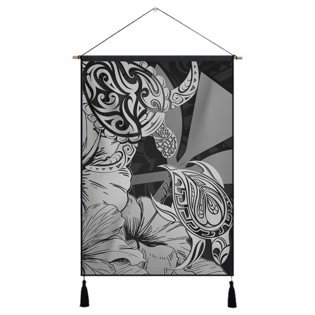 Hawaii Turtle Hanging Poster Polynesian Hibiscus Art Ver 2.0 Gray - AH Hanging Poster Cotton And Linen - Polynesian Pride