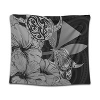 Hawaii Turtle Tapestry Polynesian Hibiscus Art Ver 2.0 Gray - AH Wall Tapestry Black - Polynesian Pride
