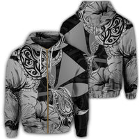 Hawaii Turtle Zip Hoodie Polynesian Hibiscus Art Ver 2.0 Gray Unisex Art - Polynesian Pride