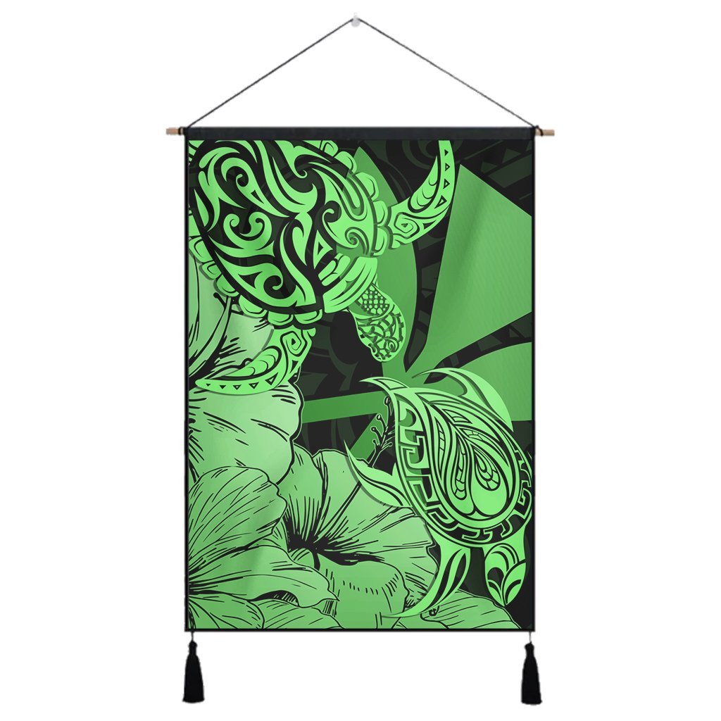 Hawaii Turtle Hanging Poster Polynesian Hibiscus Art Ver 2.0 Green - AH Hanging Poster Cotton And Linen - Polynesian Pride