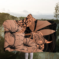 Hawaii Turtle Hooded Blanket Polynesian Hibiscus Art Ver 2.0 Orange - AH - Polynesian Pride