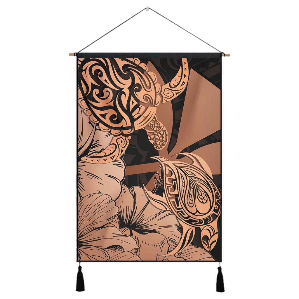 Hawaii Turtle Hanging Poster Polynesian Hibiscus Art Ver 2.0 Orange - AH Hanging Poster Cotton And Linen - Polynesian Pride