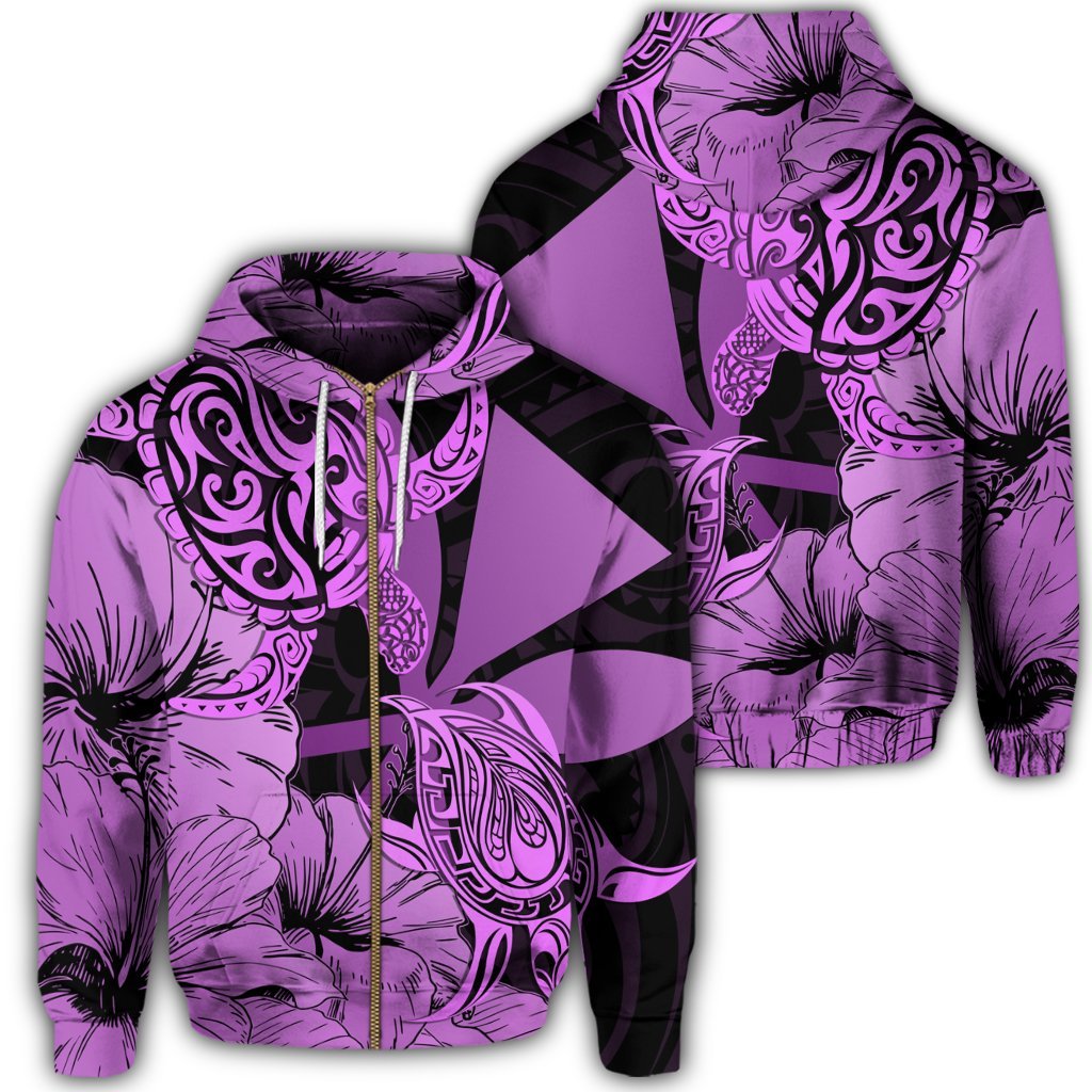 Hawaii Turtle Zip Hoodie Polynesian Hibiscus Art Ver 2.0 Pink Unisex Art - Polynesian Pride