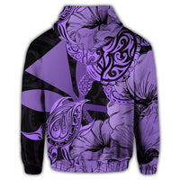 Hawaii Turtle Zip Hoodie Polynesian Hibiscus Art Ver 2.0 Violet - Polynesian Pride