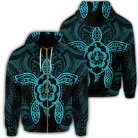 Hawaii Turtle Fixed Blue Zip Hoodie Unisex Art - Polynesian Pride