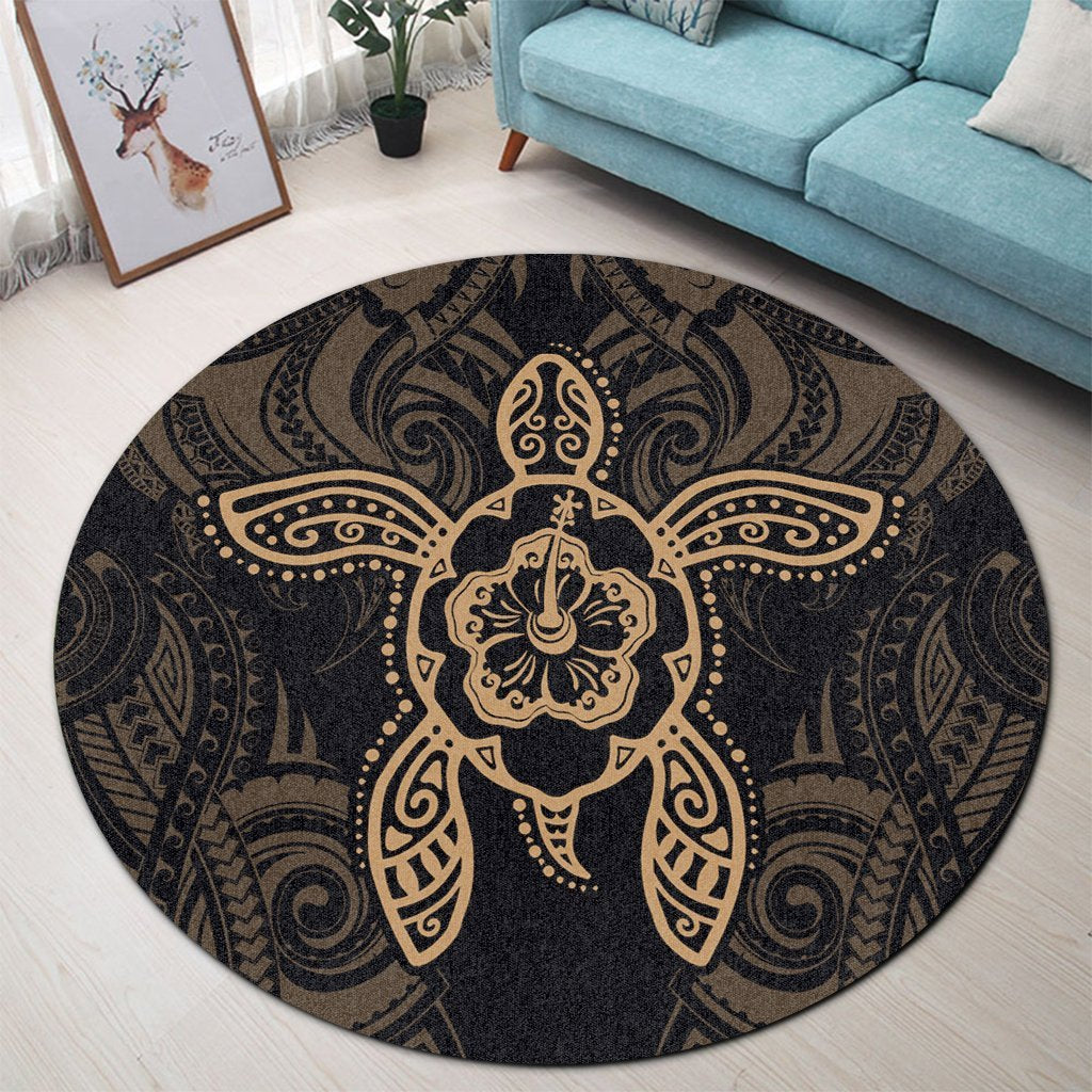 Hawaii Turtle Fixed Gold Round Carpet AH - Polynesian Pride